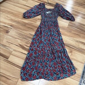 Angie Blue and Red Floral Long Sleeve Dress